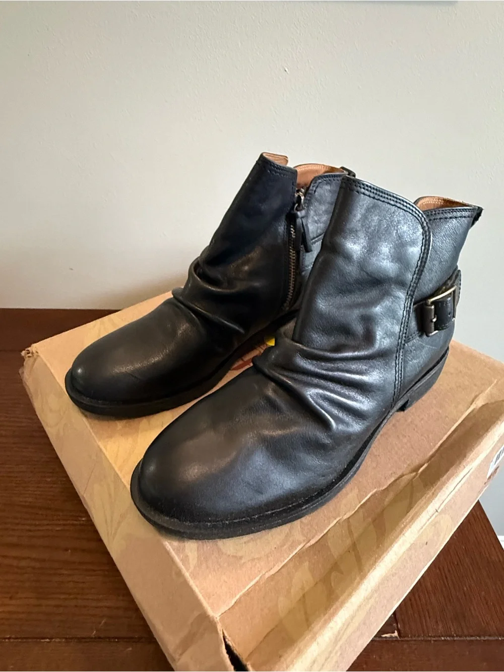 Sofft Black Leather Ankle Boots with Side Buckle